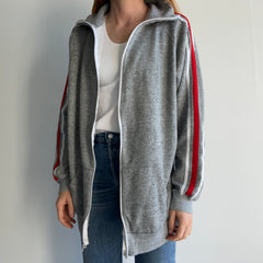 1970s Triple Stripe Mock Neck Zip Up - So Soft and Cozy