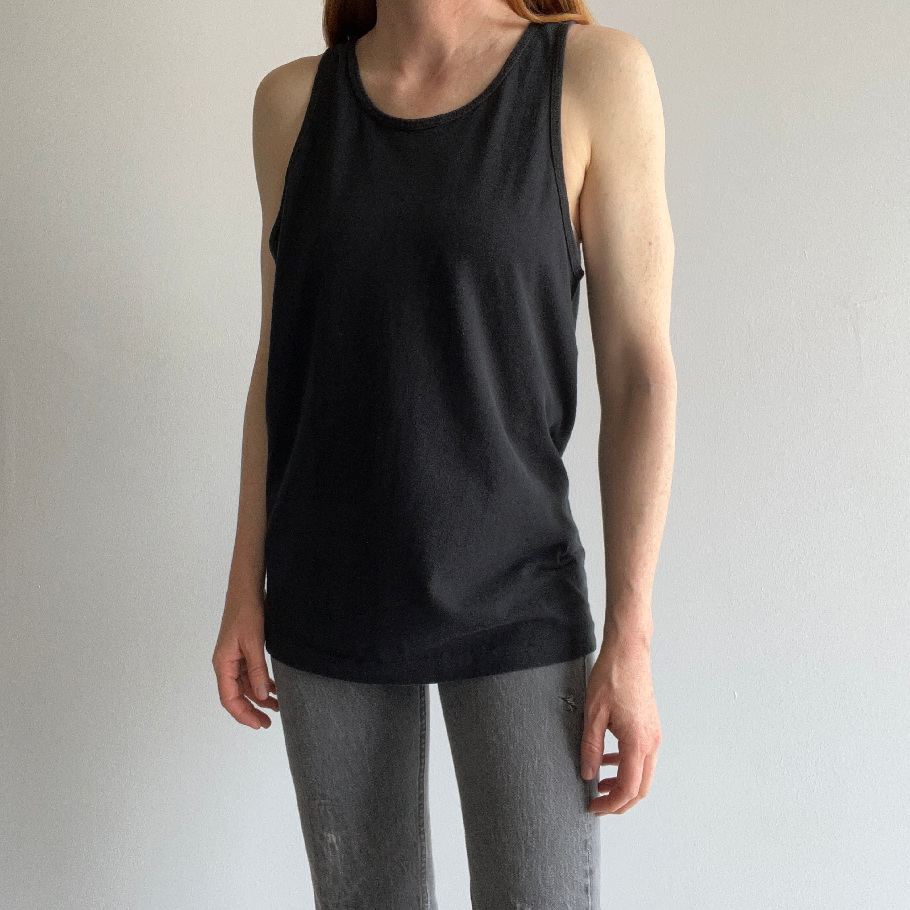 1980s Blank Black Cotton Tank Top