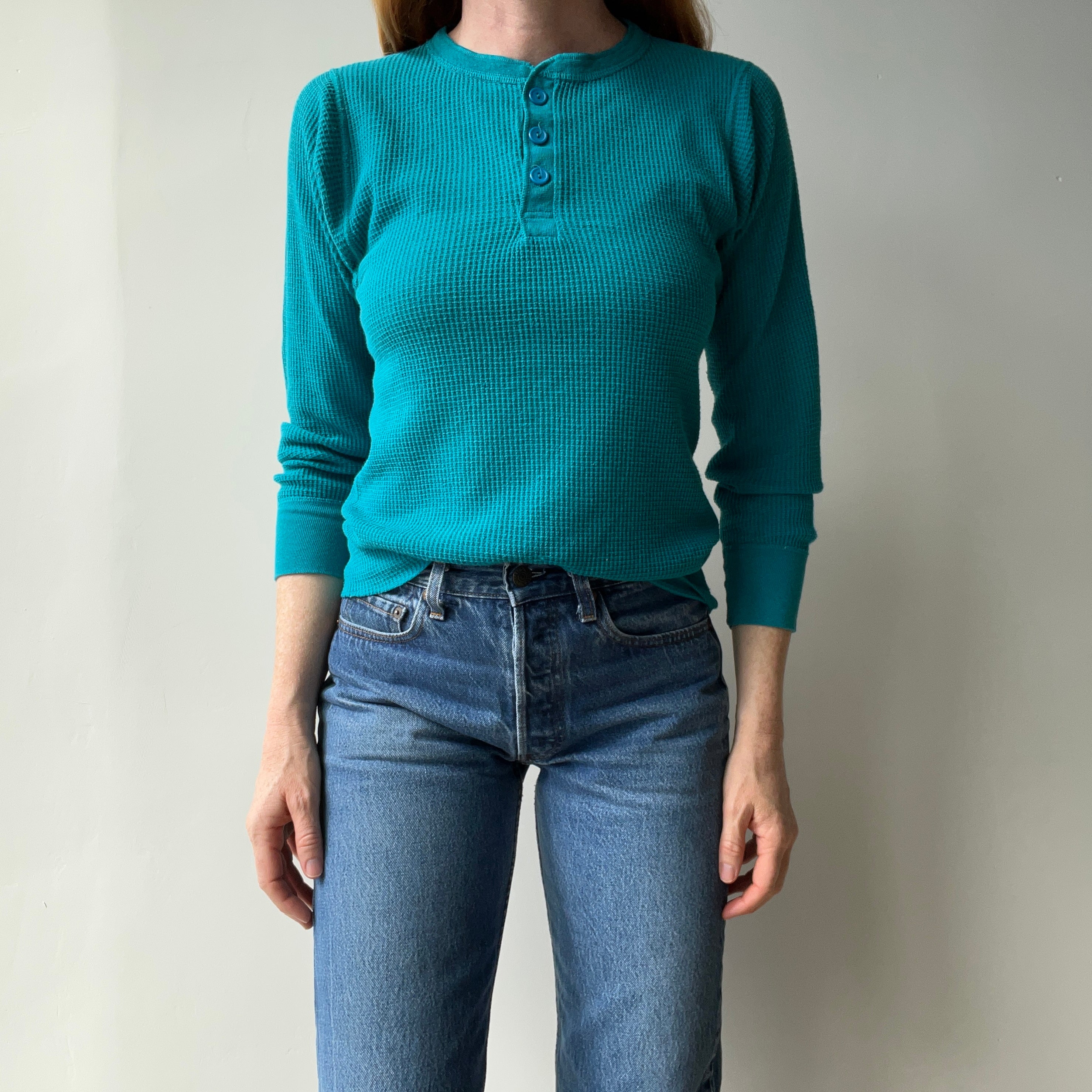 1970/80s Turquoise Henley Long Sleeve Thermal - Swoon