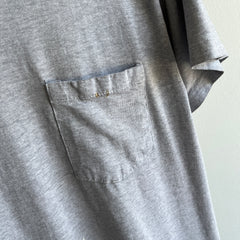 2000s Soft, Slouchy, Stained Blank Gray Pocket T-Shirt by Hanes