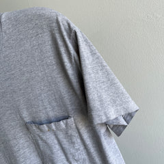 2000s Soft, Slouchy, Stained Blank Gray Pocket T-Shirt by Hanes