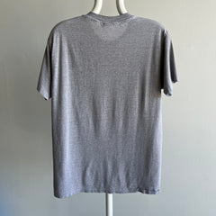 2000s Soft, Slouchy, Stained Blank Gray Pocket T-Shirt by Hanes