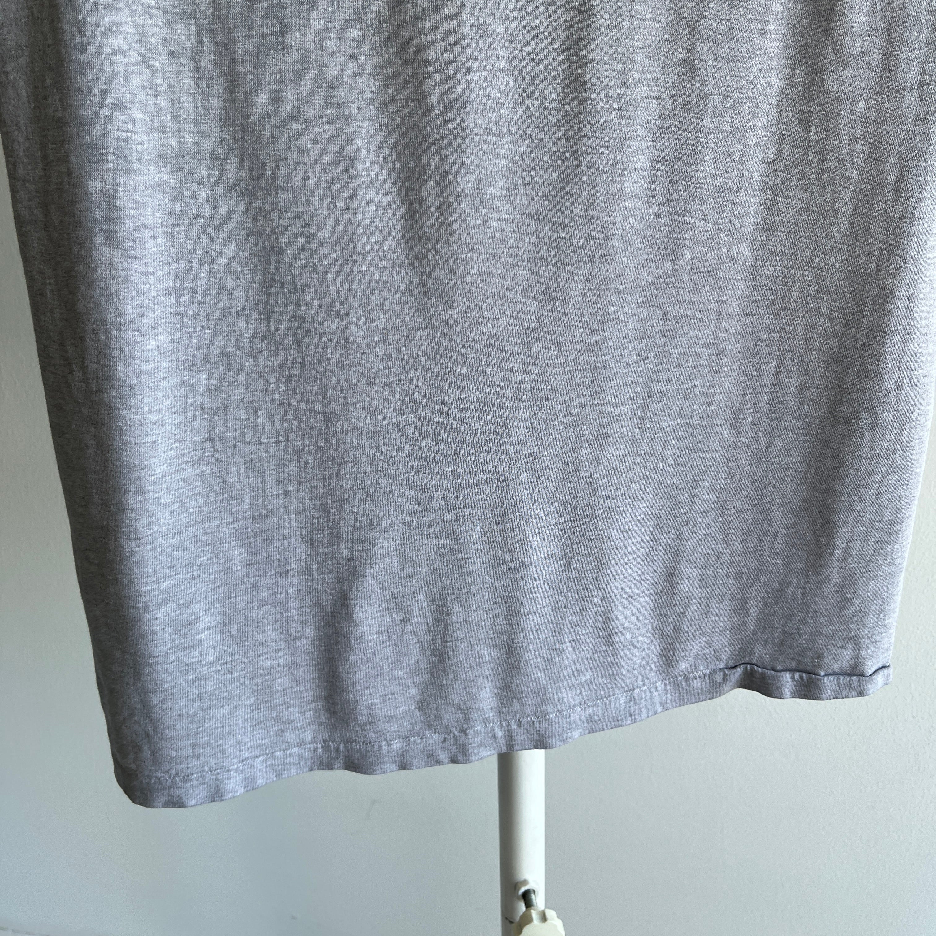 2000s Soft, Slouchy, Stained Blank Gray Pocket T-Shirt by Hanes