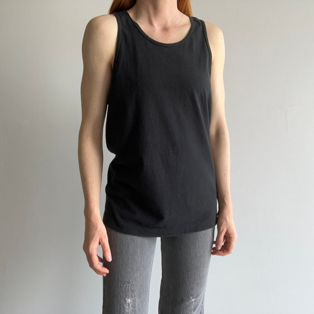 1980s Blank Black Cotton Tank Top