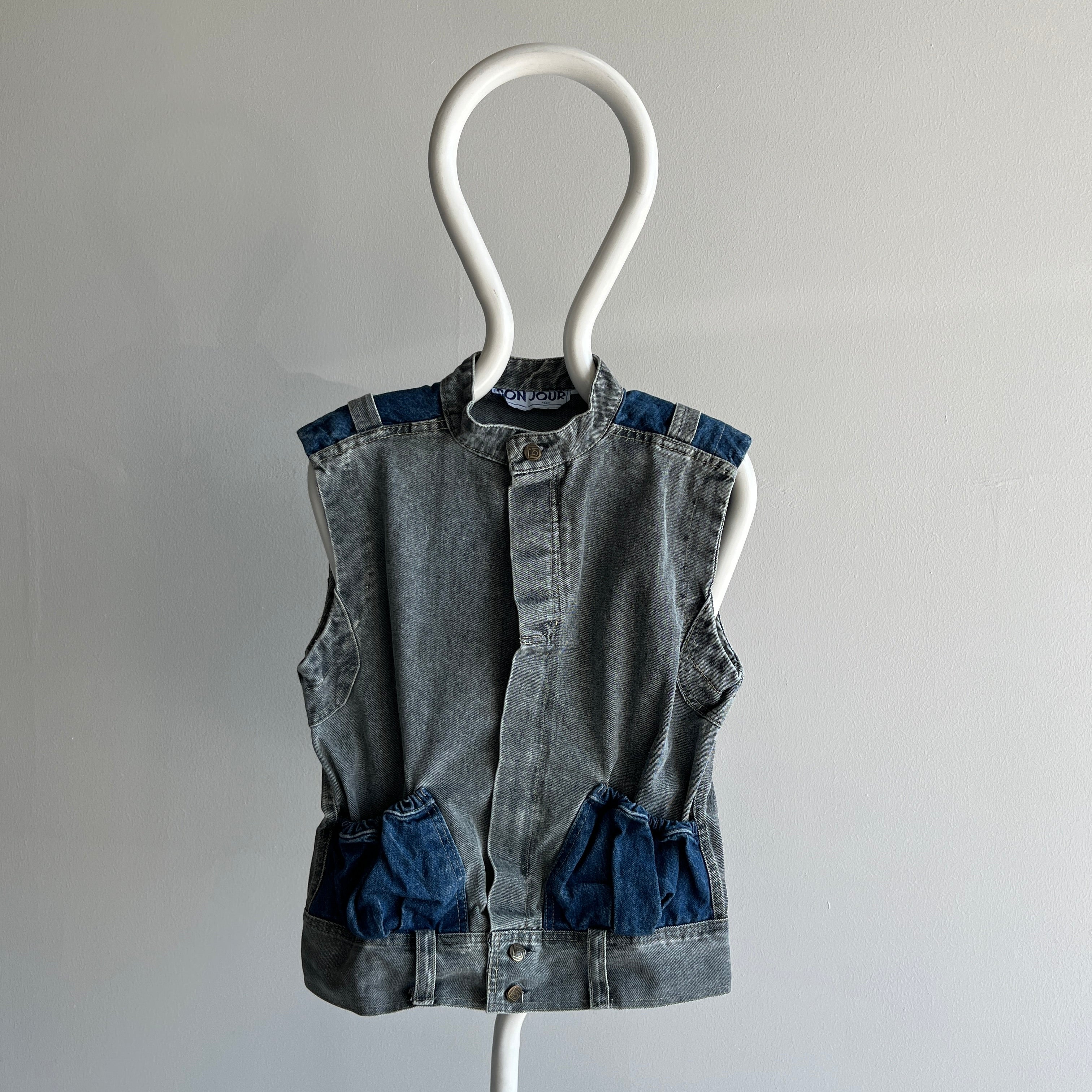 1980s !!! Bon Jour !!! Brand Two Tone Denim Vest - THIS!!!!