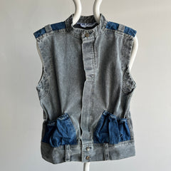 1980s !!! Bon Jour !!! Brand Two Tone Denim Vest - THIS!!!!