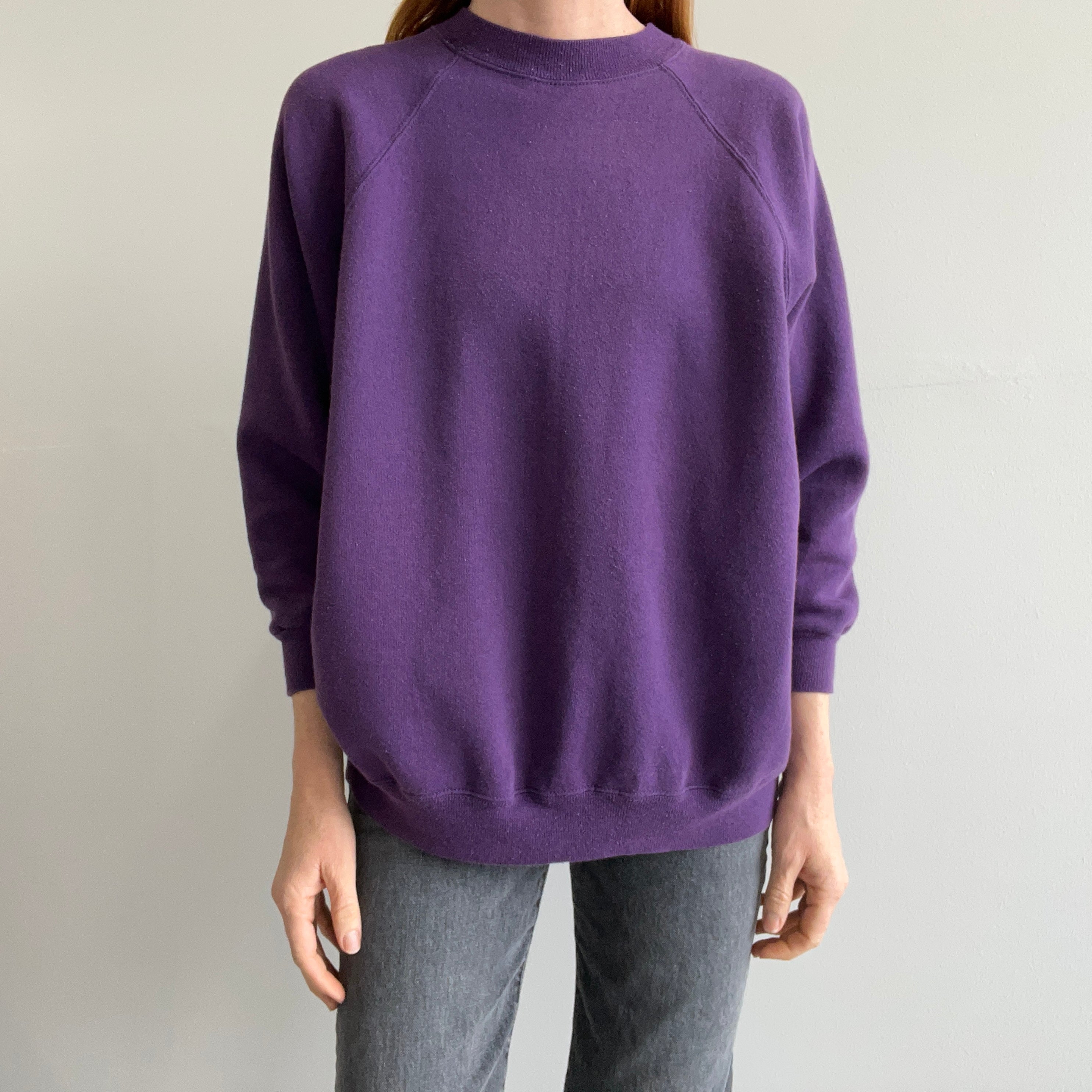 1980s Purple Sweatshirt with a Lovely Drop Pit