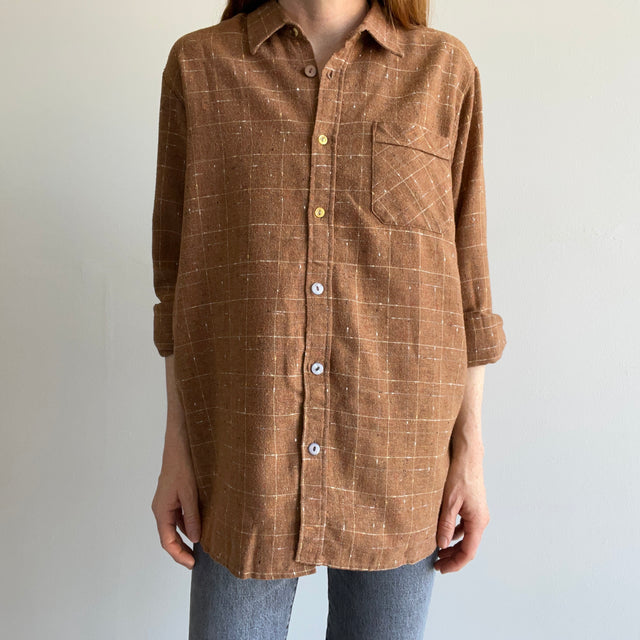 198/90s European Poly Blend Flannel with Mismatched Buttons