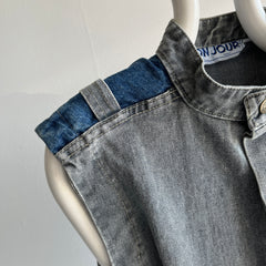 1980s !!! Bon Jour !!! Brand Two Tone Denim Vest - THIS!!!!