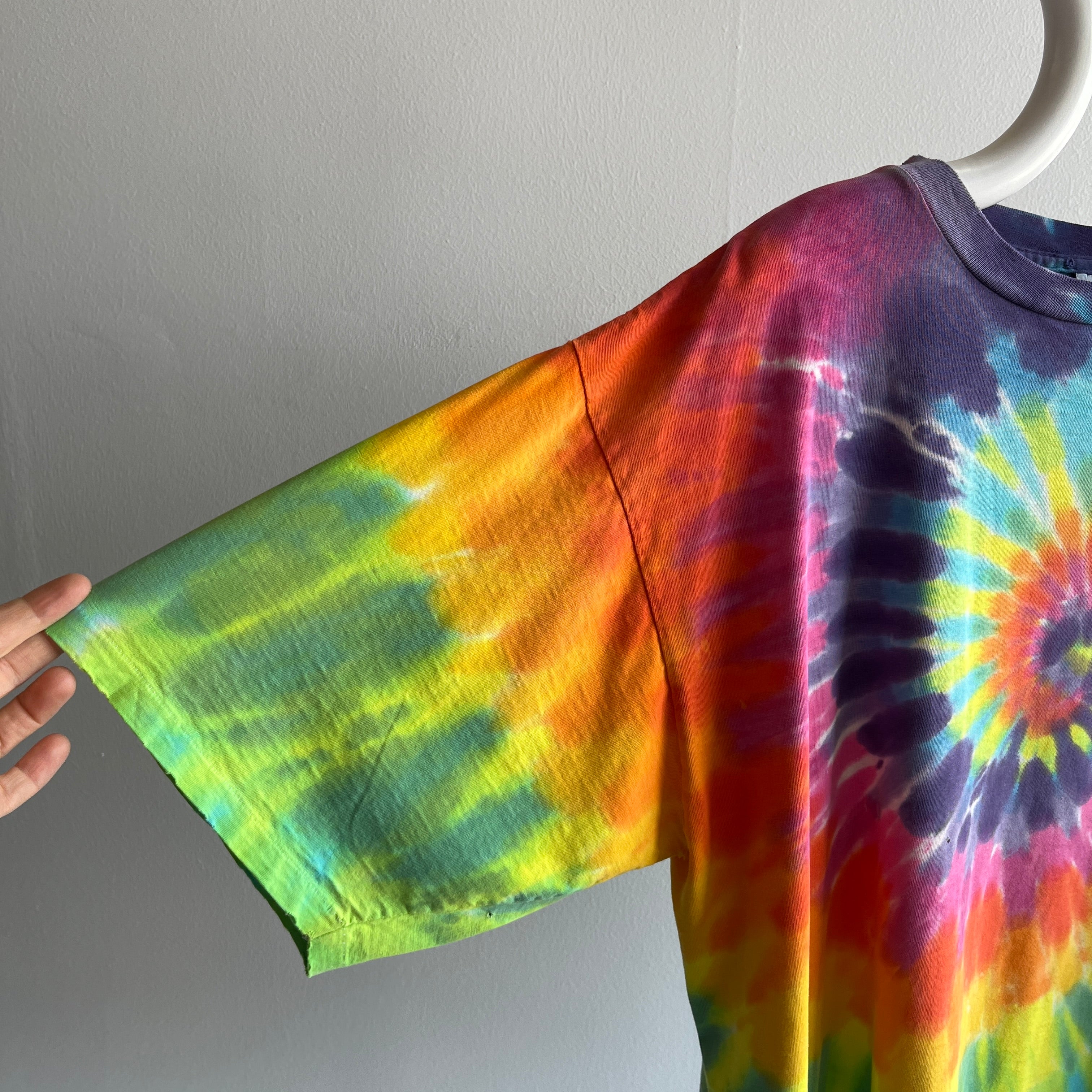 1980s Classic Tie Dye Cut Hem T-Shirt - Awesome Drape/Hang