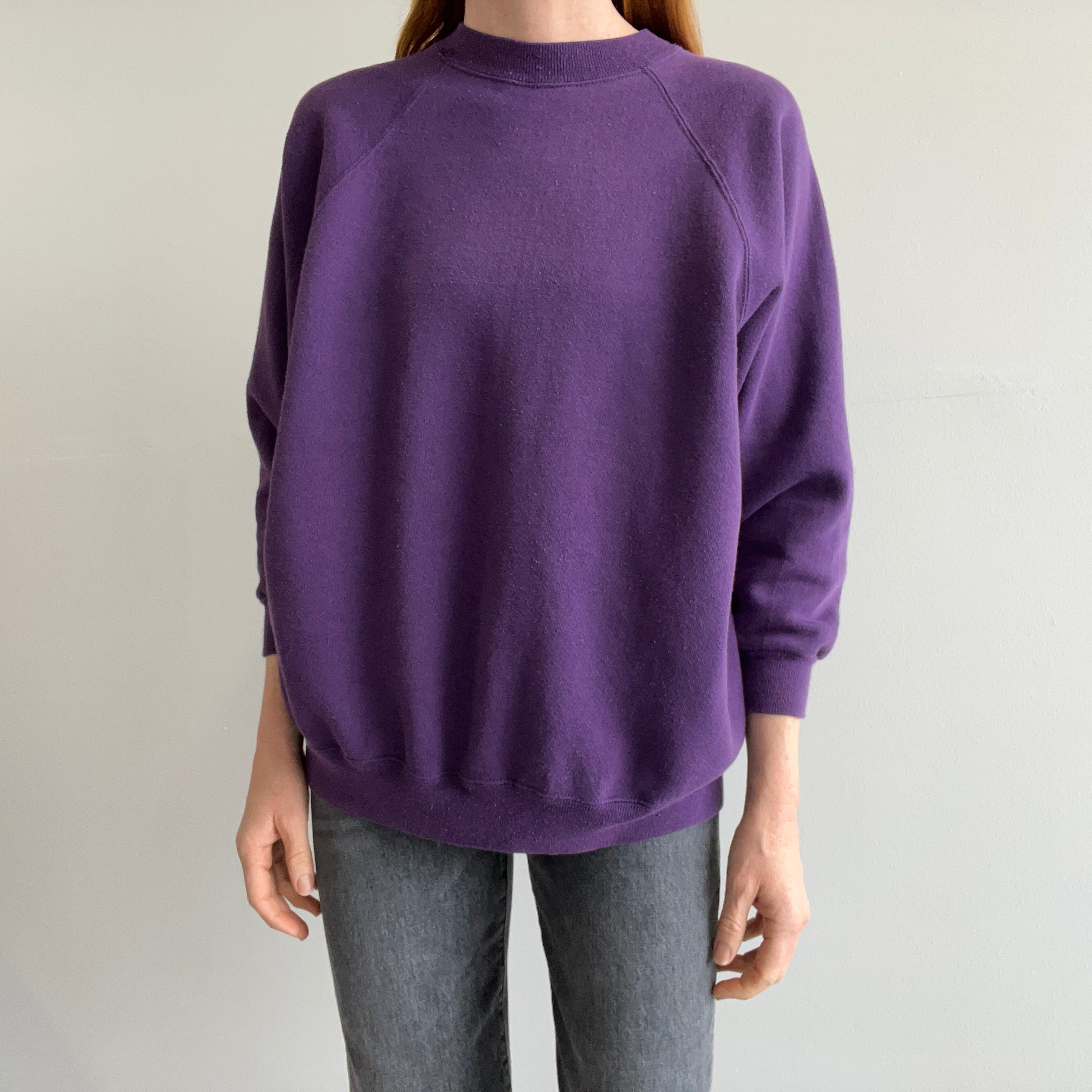 1980s Purple Sweatshirt with a Lovely Drop Pit