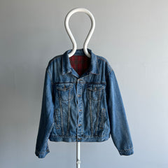 1990s Flannel Lined Lightly Distressed Denim Jean Jacket