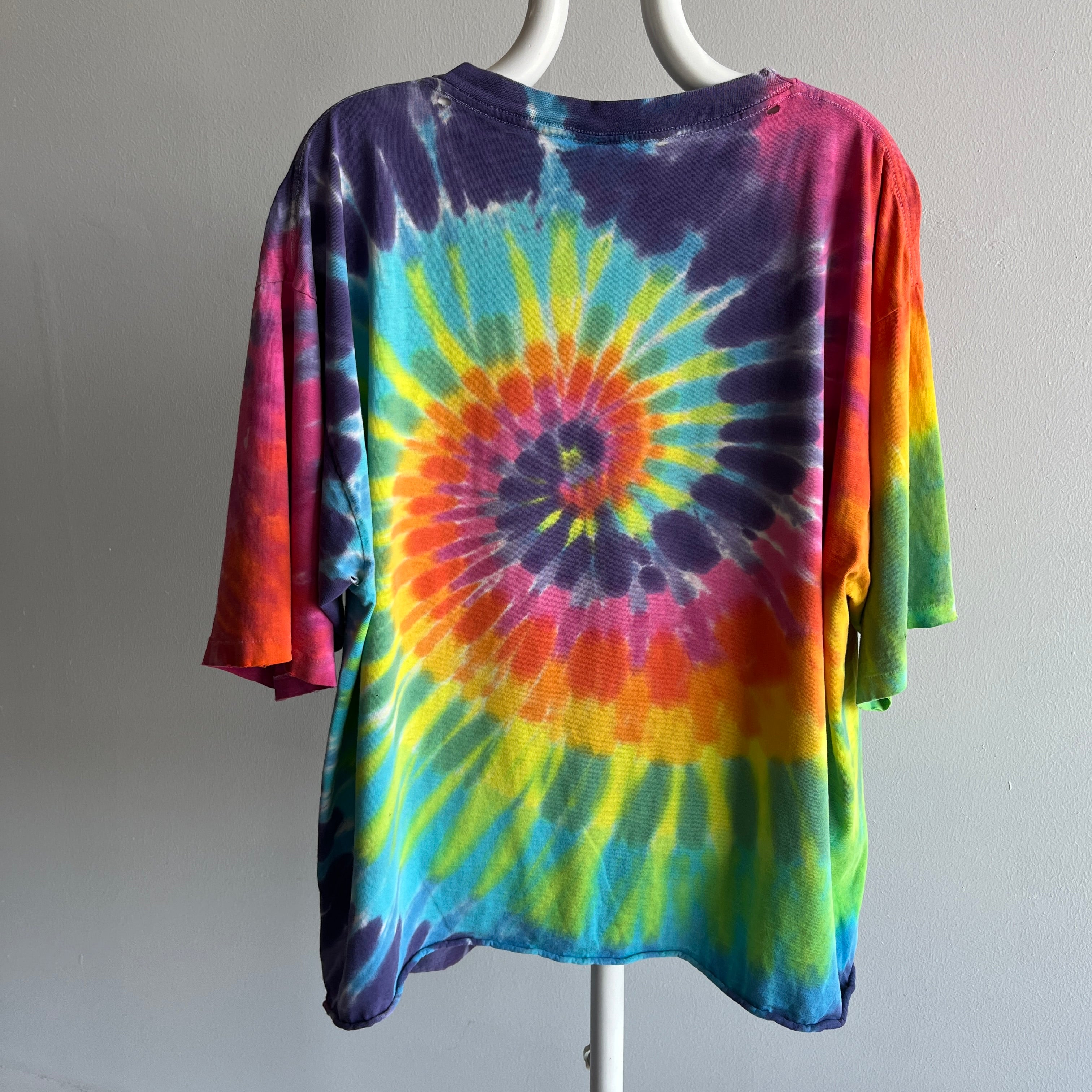 1980s Classic Tie Dye Cut Hem T-Shirt - Awesome Drape/Hang