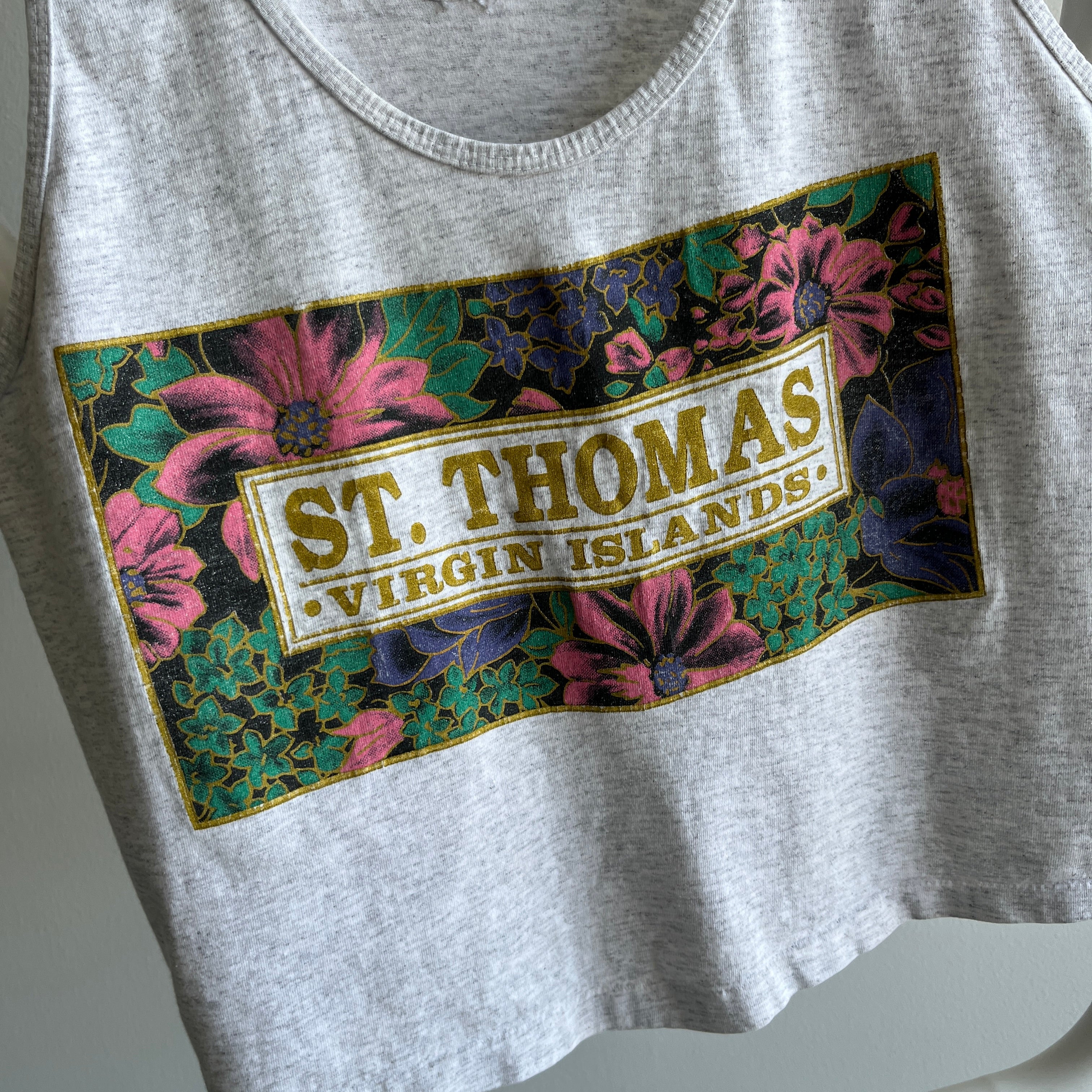 1980s St. Thomas Cropped Tank Top - Cotton. USA Made