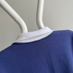 1980s Cape May Color Block Collared Sweatshirt w Wood Buttons :)