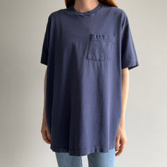 1980s Perfectly Faded and Worn Navy Cotton Selvedge Pocket T-Shirt