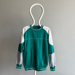 1980s Teal, White and Gray Color Block Sweatshirt