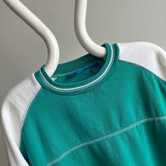 1980s Teal, White and Gray Color Block Sweatshirt
