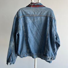 1990s Flannel Lined Lightly Distressed Denim Jean Jacket