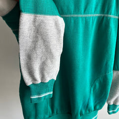 1980s Teal, White and Gray Color Block Sweatshirt