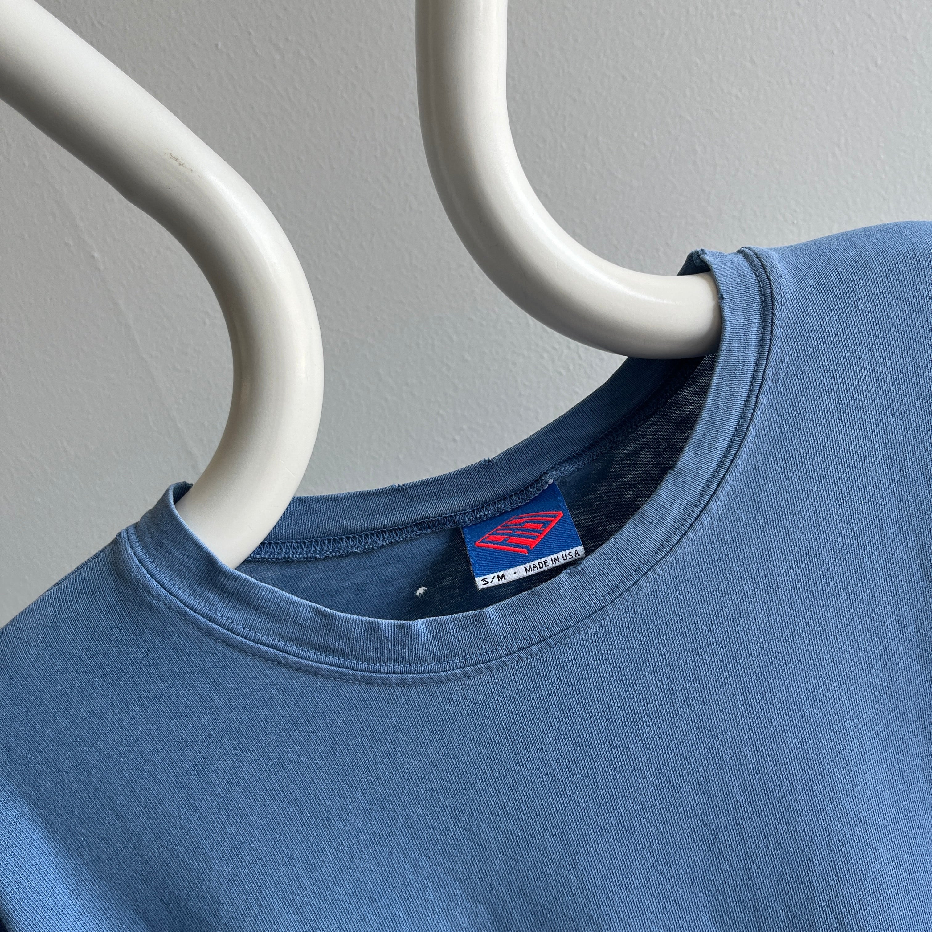 1990s Dusty Blue Cotton T-Shirt with Larger Short Sleeves