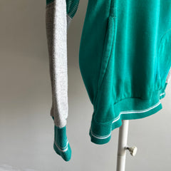 1980s Teal, White and Gray Color Block Sweatshirt