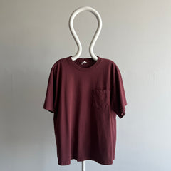 1980s Deep Burgundy Purple/Red Cotton Pocket T-shirt