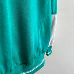 1980s Teal, White and Gray Color Block Sweatshirt