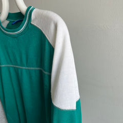 1980s Teal, White and Gray Color Block Sweatshirt