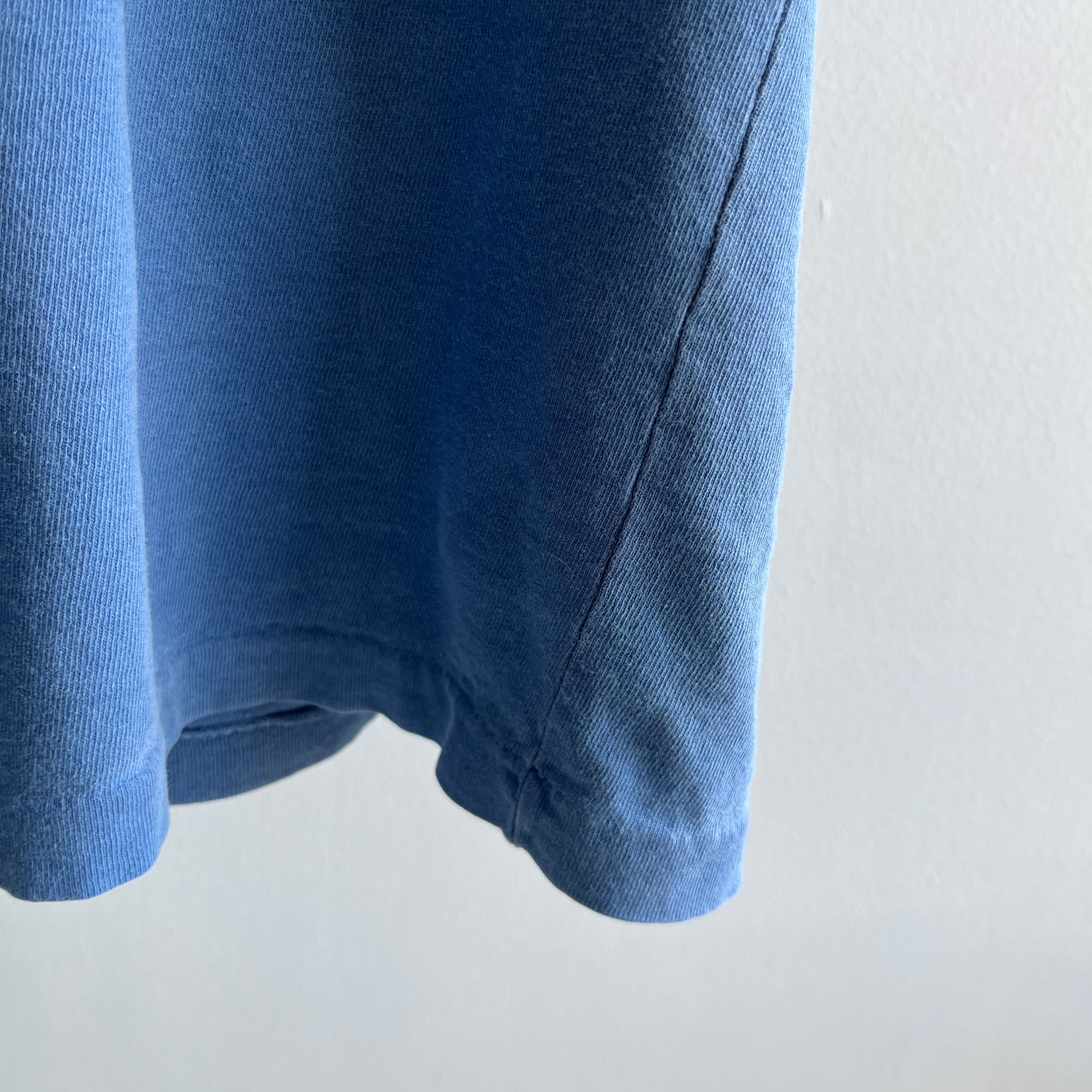 1990s Dusty Blue Cotton T-Shirt with Larger Short Sleeves