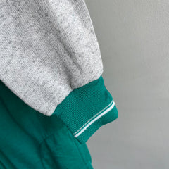 1980s Teal, White and Gray Color Block Sweatshirt