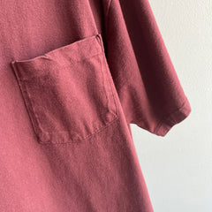 1980s Deep Burgundy Purple/Red Cotton Pocket T-shirt