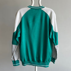 1980s Teal, White and Gray Color Block Sweatshirt