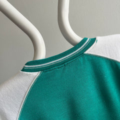 1980s Teal, White and Gray Color Block Sweatshirt