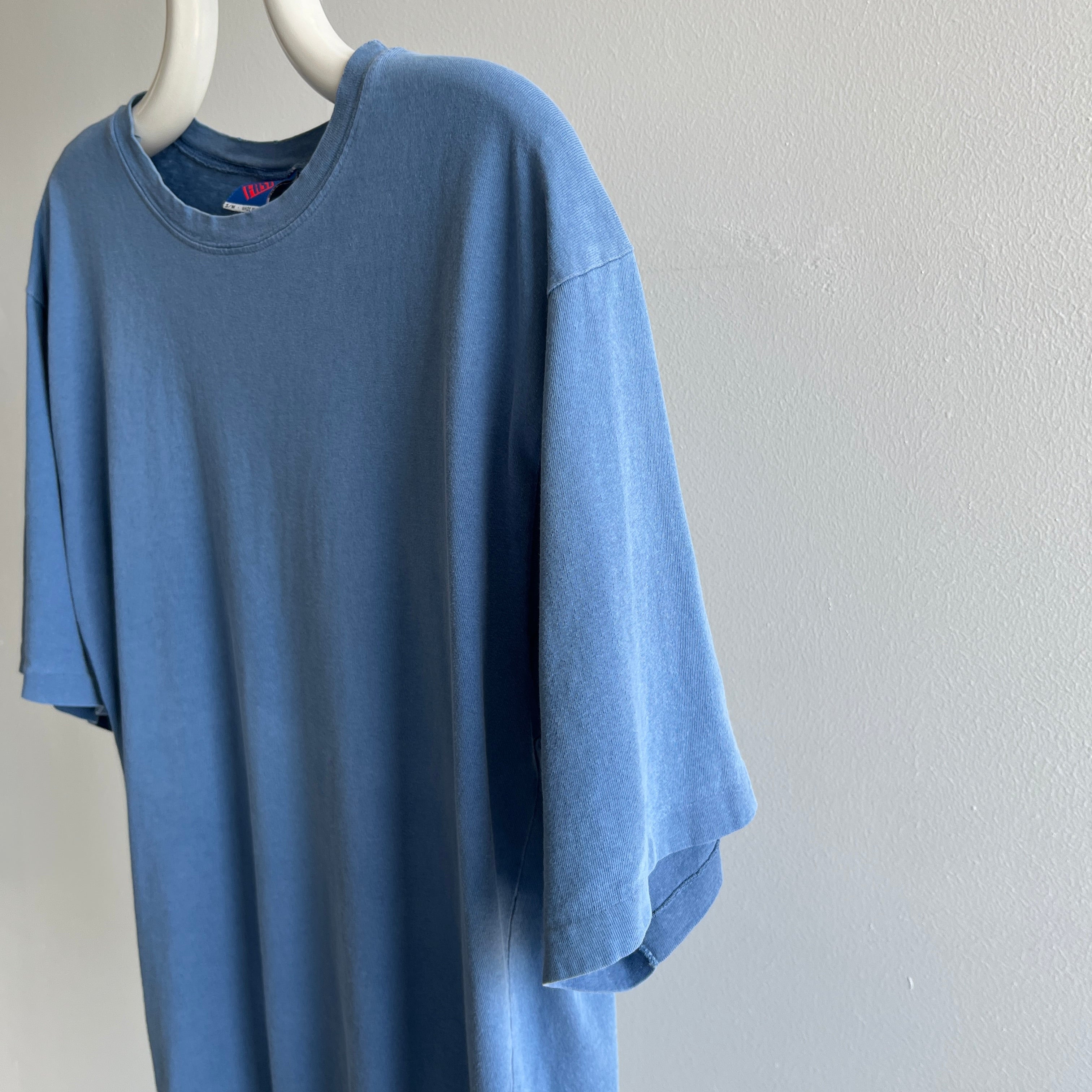 1990s Dusty Blue Cotton T-Shirt with Larger Short Sleeves