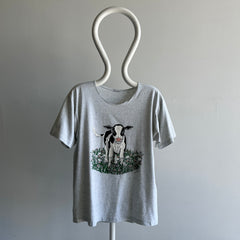 1980s Front and Back Cow T-Shirt with a Cut Neck - !!!!