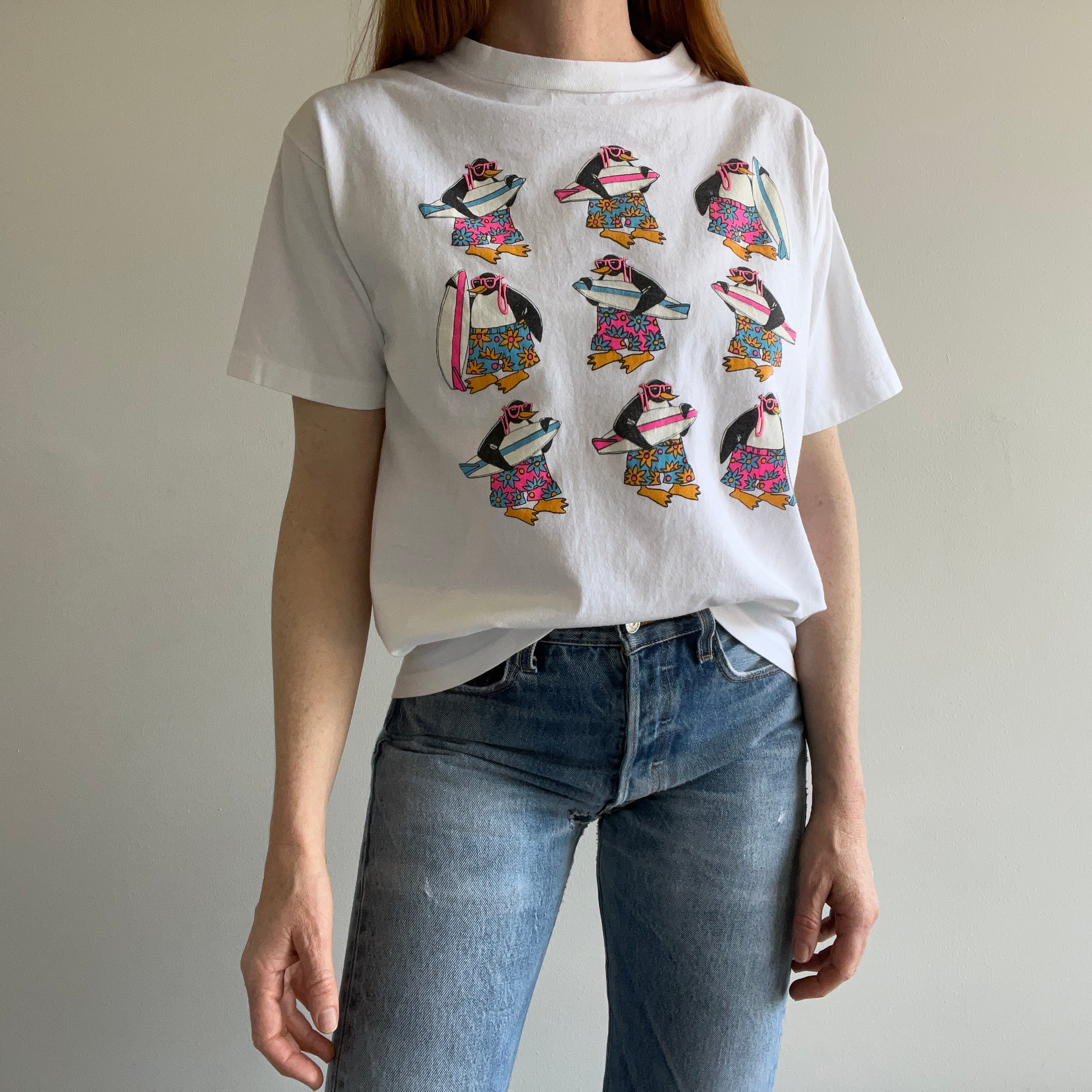 1980/90s Surfer Penguins in Sunnies T-Shirt