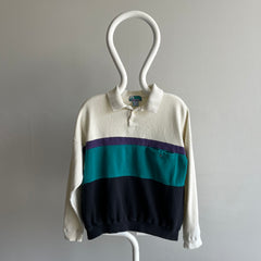 1990s !!!!!!!!!! Cotton Knit Collared Color Block Sweater/Sweatshirt