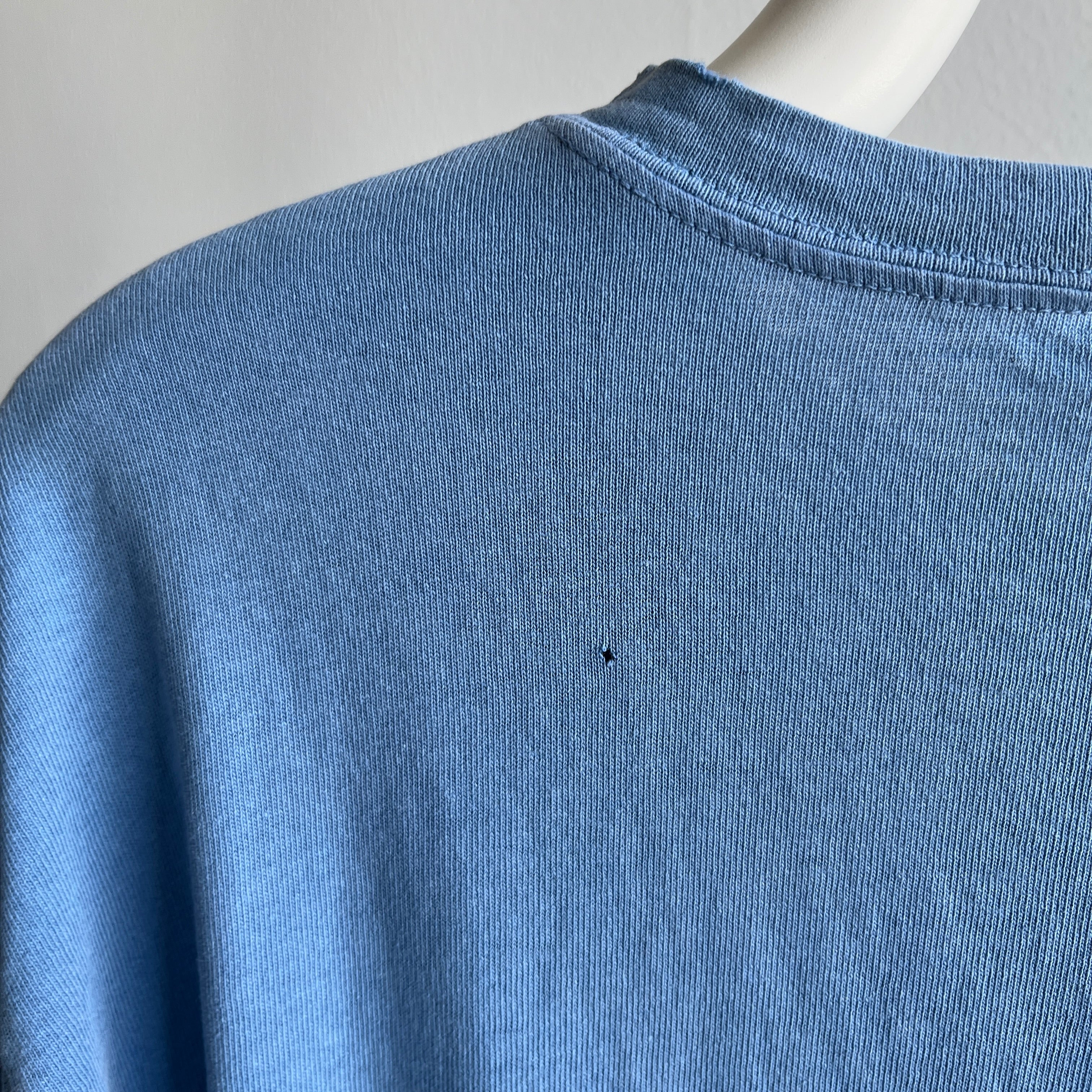 1990s Dusty Blue Cotton T-Shirt with Larger Short Sleeves