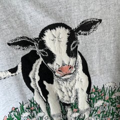 1980s Front and Back Cow T-Shirt with a Cut Neck - !!!!