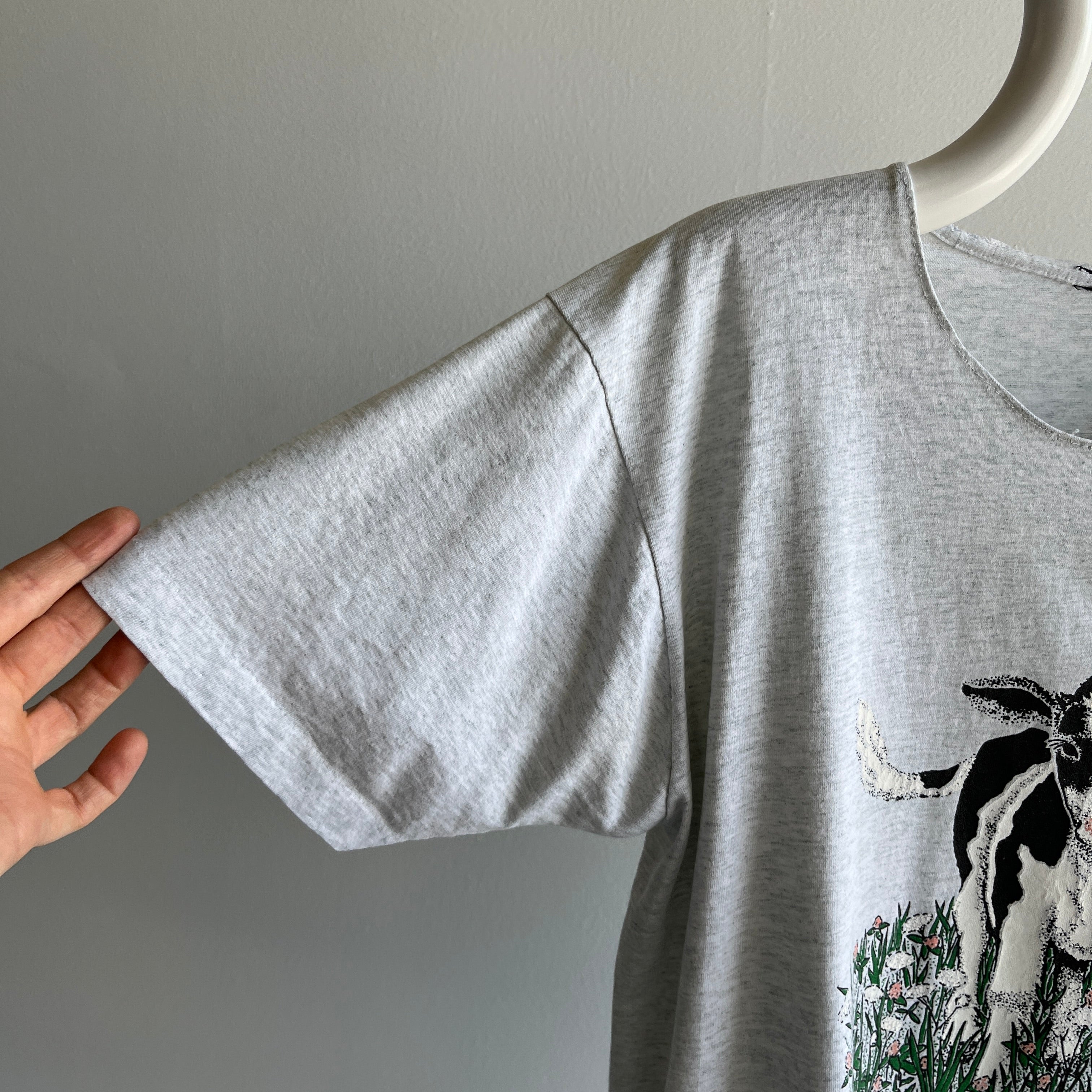 1980s Front and Back Cow T-Shirt with a Cut Neck - !!!!