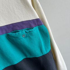 1990s !!!!!!!!!! Cotton Knit Collared Color Block Sweater/Sweatshirt