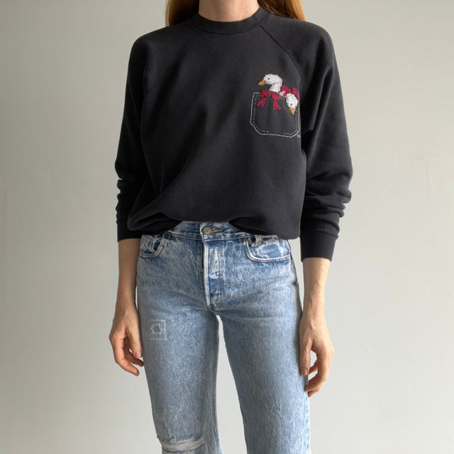 1980s Geese in a Pocket DIY Needlepoint Sweatshirt