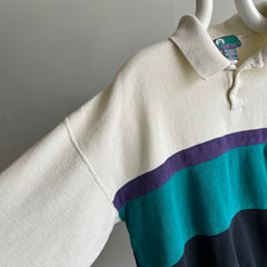 1990s !!!!!!!!!! Cotton Knit Collared Color Block Sweater/Sweatshirt