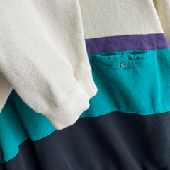 1990s !!!!!!!!!! Cotton Knit Collared Color Block Sweater/Sweatshirt