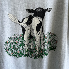 1980s Front and Back Cow T-Shirt with a Cut Neck - !!!!