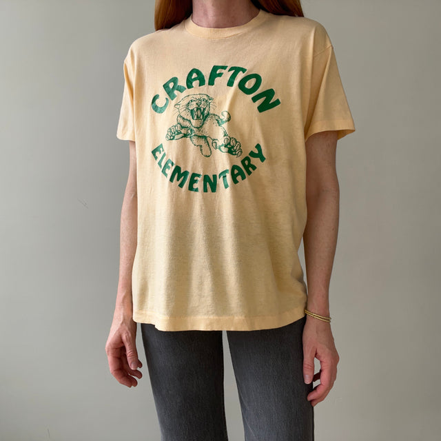 1970s Light Sand/Yellow Crafton Elementary T Shirt