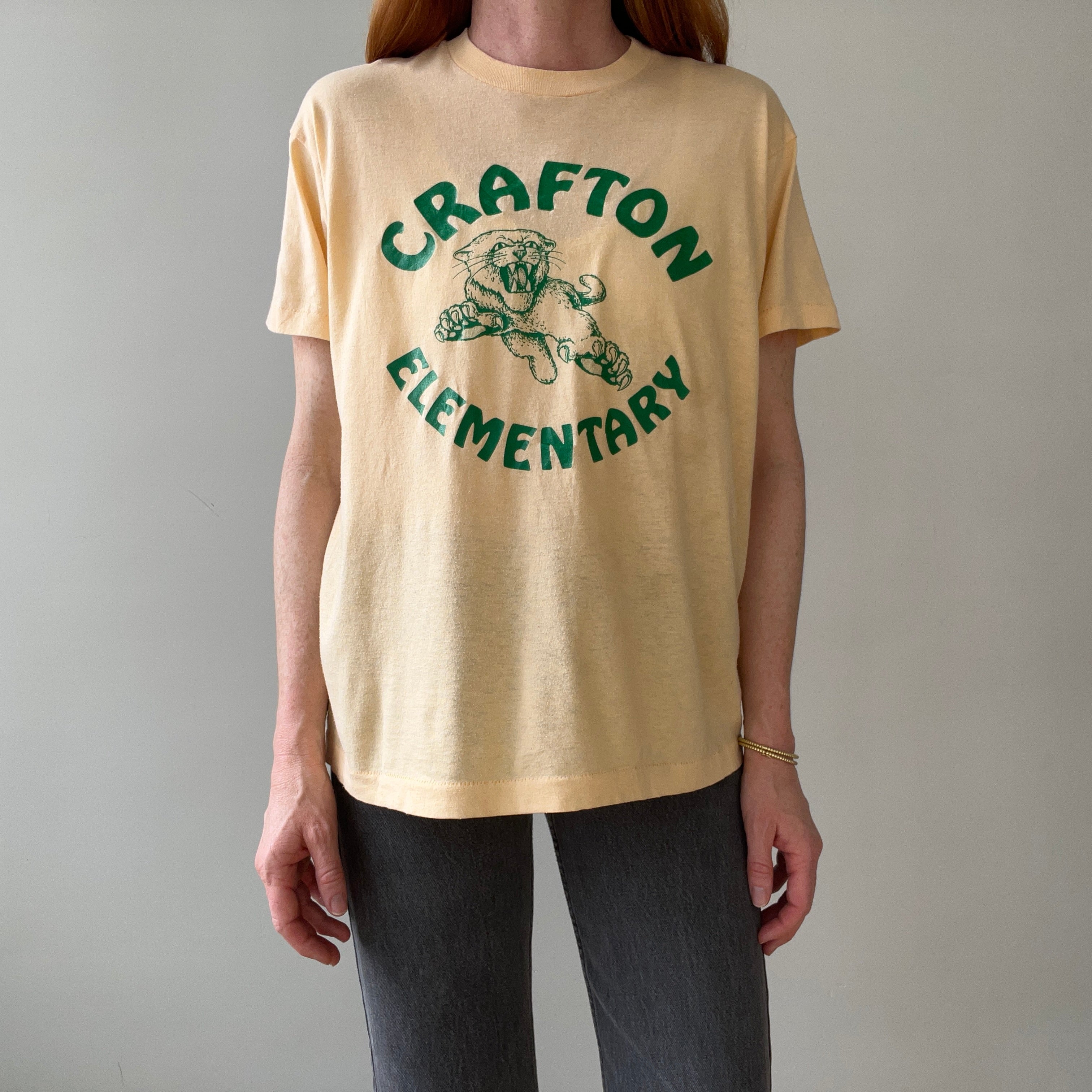 1970s Light Sand/Yellow Crafton Elementary T Shirt
