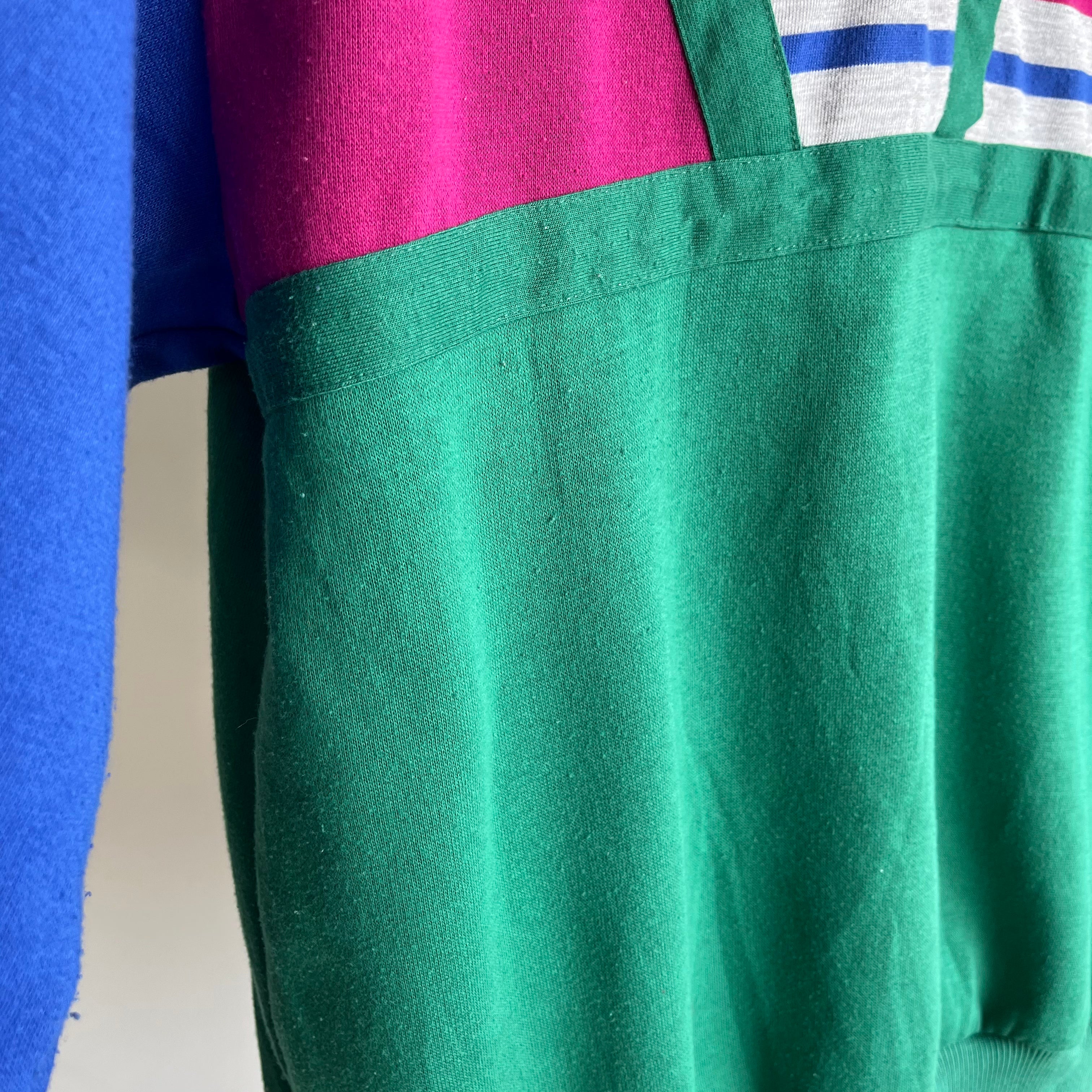 1980s Color Block Bonanza Henley Sweatshirt