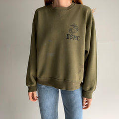 1990s Super Rad USMC Bleach, Paint and Other Stained Thinned Out Sweatshirt